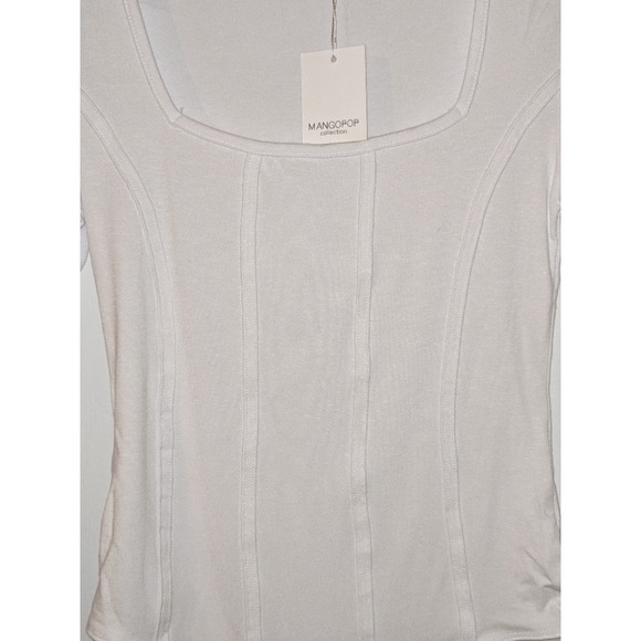 MANGOPop White Bodysuit Square Neck Long Sleeve Top Fitted Corset Detail‎ S NWT - Picture 7 of 9